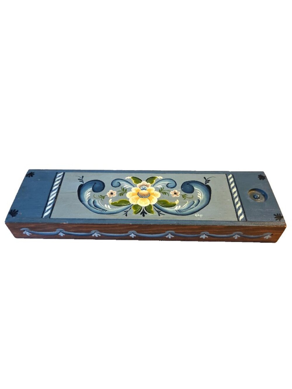 Vtg Playing Card Holder Rosemaling Hand Painted Folk Art Made In USA Wood